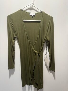 Privacy Please Olive Green Wrap-Style Top